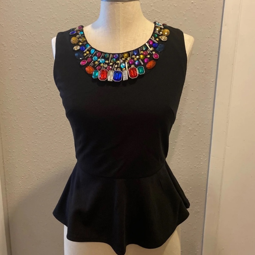 🆕Black bejeweled peplum top Small